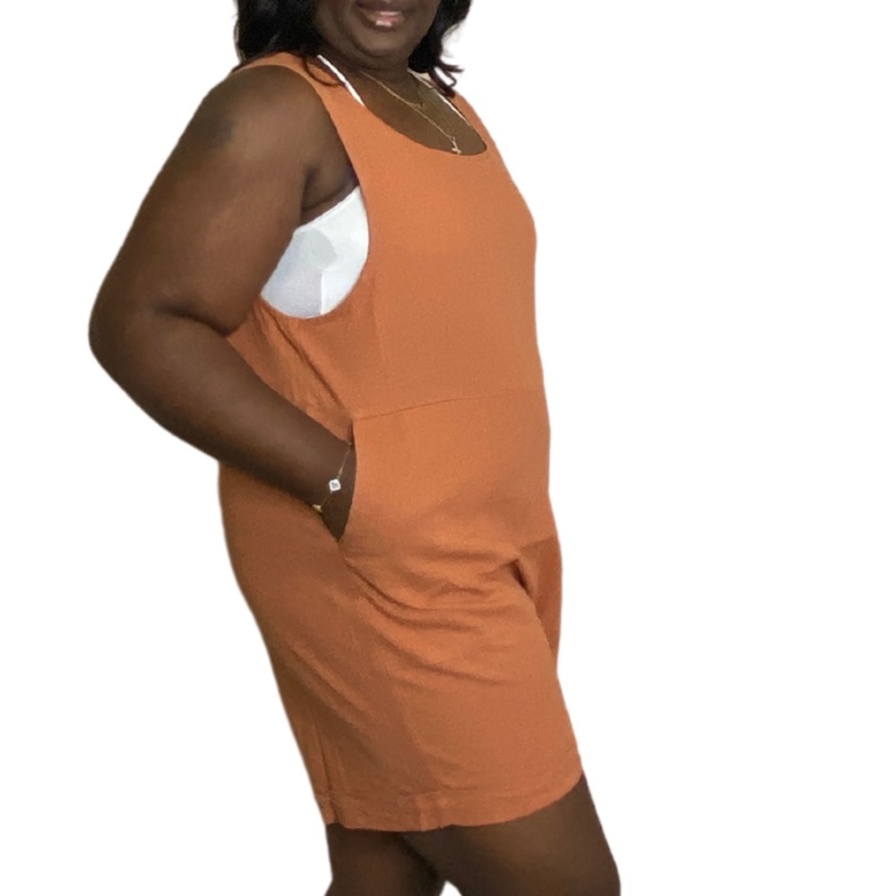 PLUS LINEN SLEEVELESS ROMPER WITH POCKETS